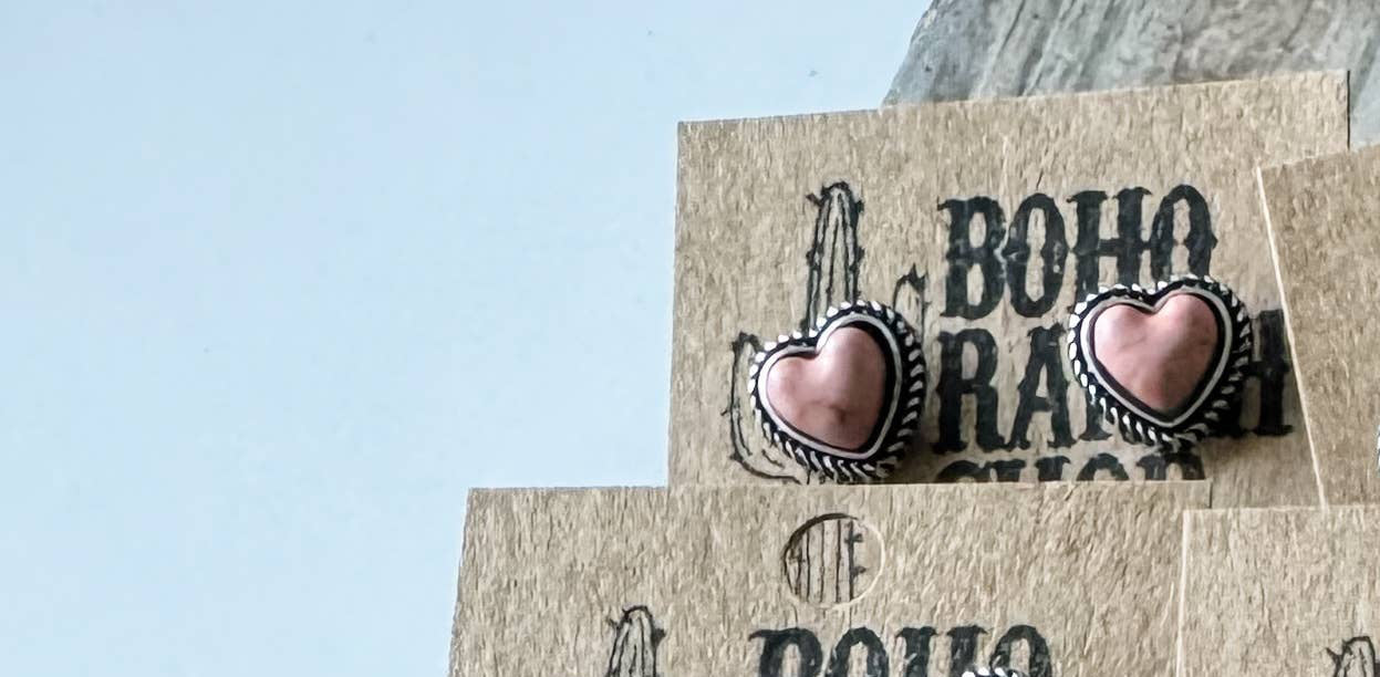 Western Mini Stone Stud Earrings - Heart