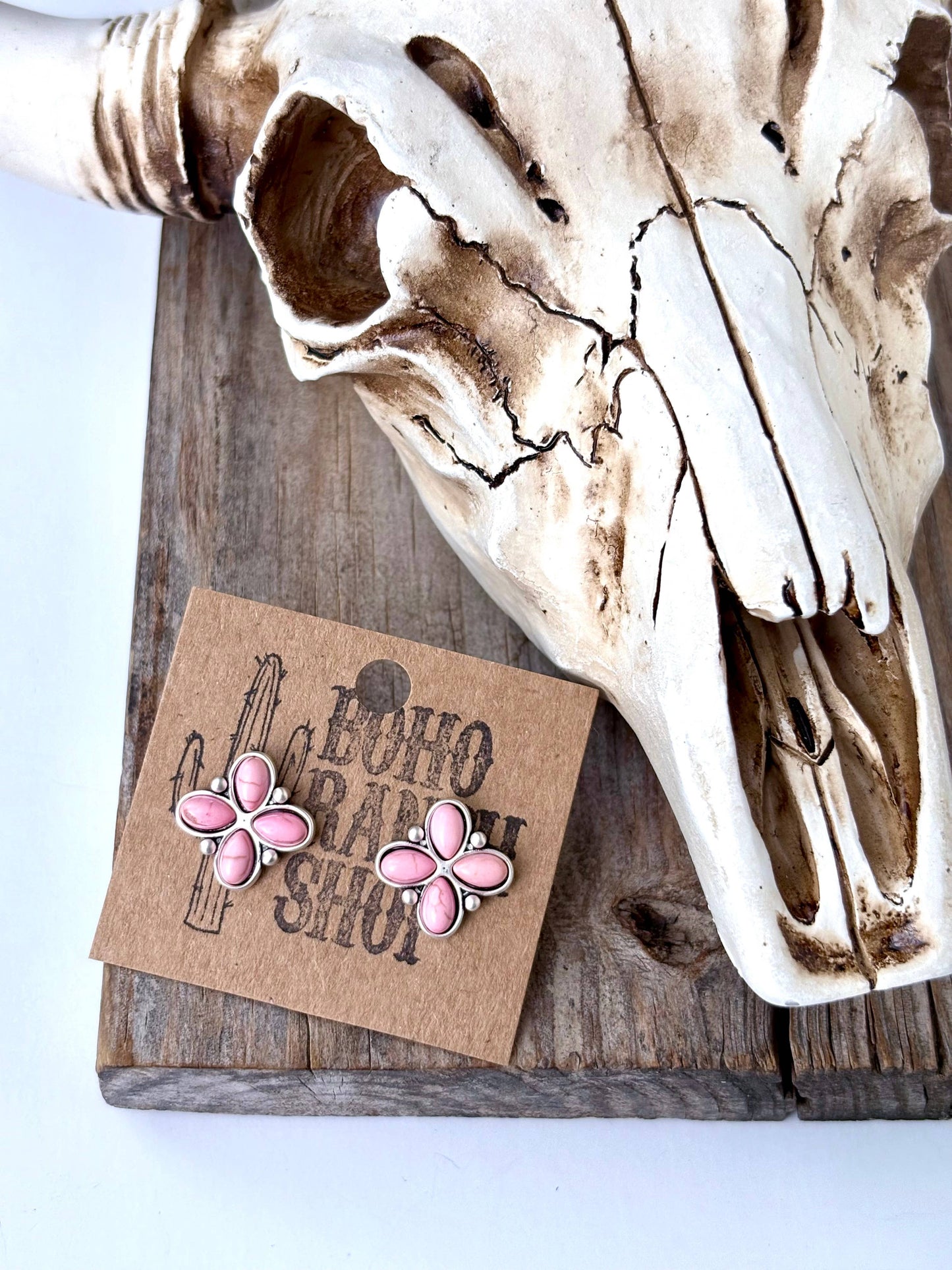 Western Stone Clover Stud Earrings