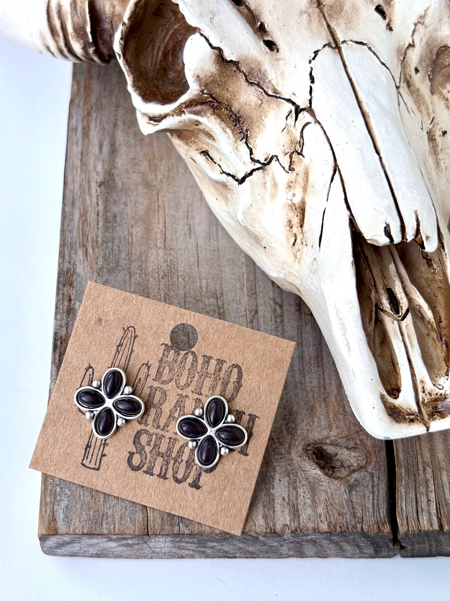 Western Stone Clover Stud Earrings