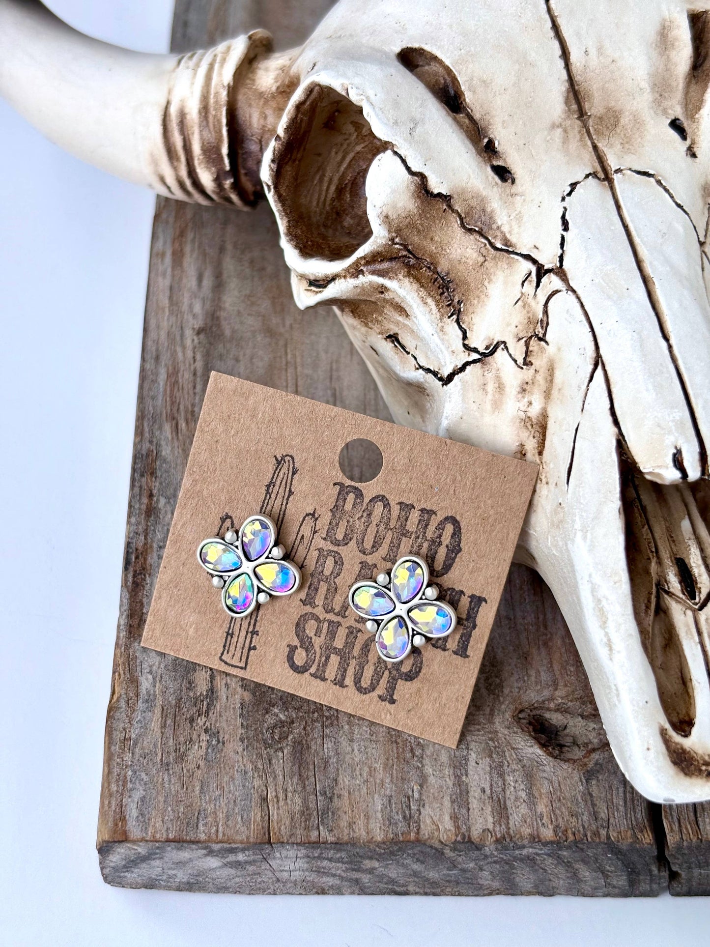 Western Stone Clover Stud Earrings