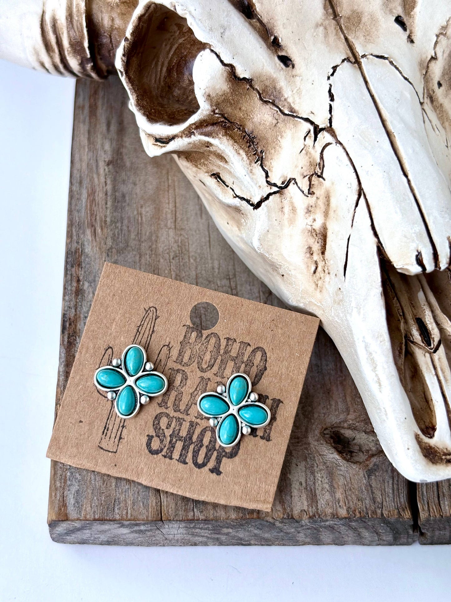 Western Stone Clover Stud Earrings