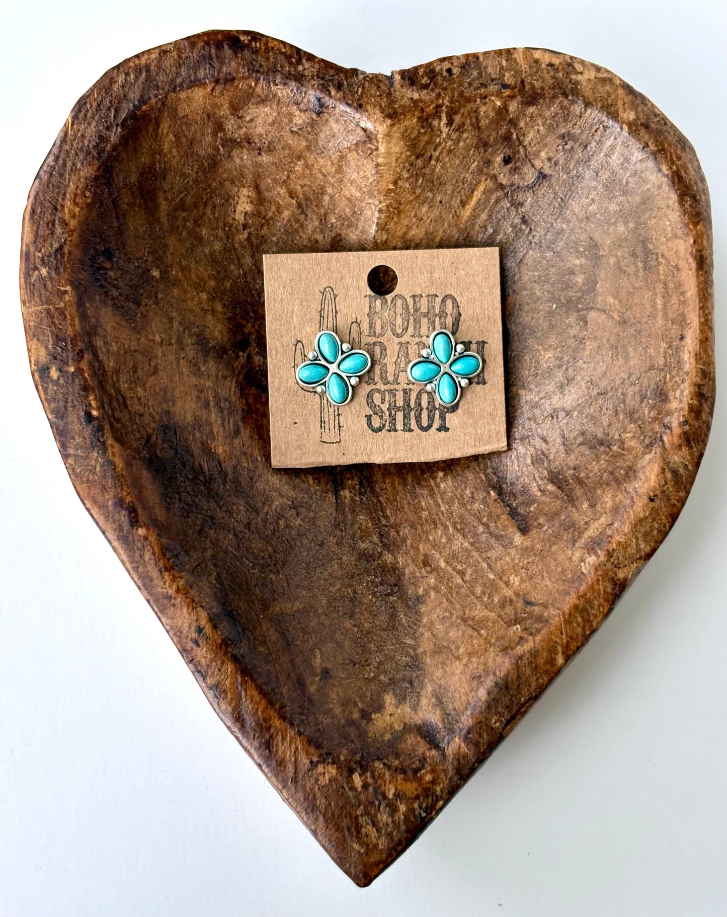 Western Stone Clover Stud Earrings