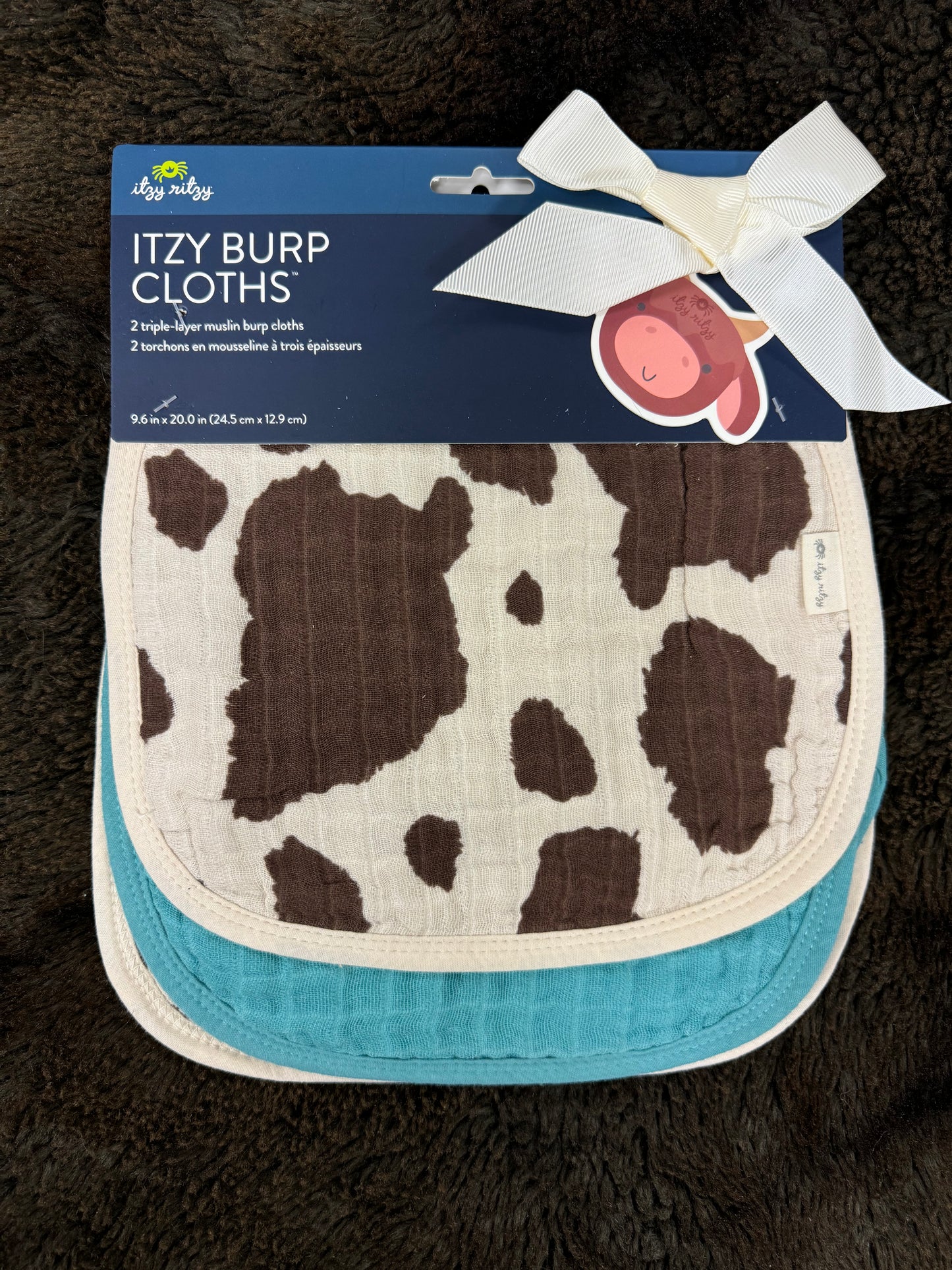 COWPRINT TURQUOISE BURP CLOTHS