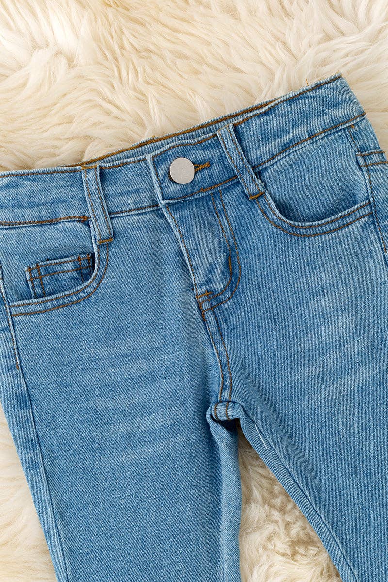 ruffle trim bootcut denim jeans