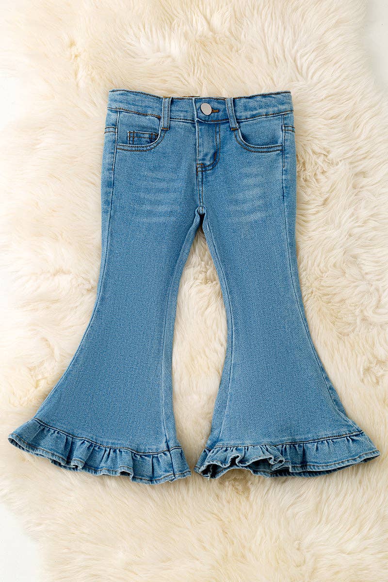 ruffle trim bootcut denim jeans