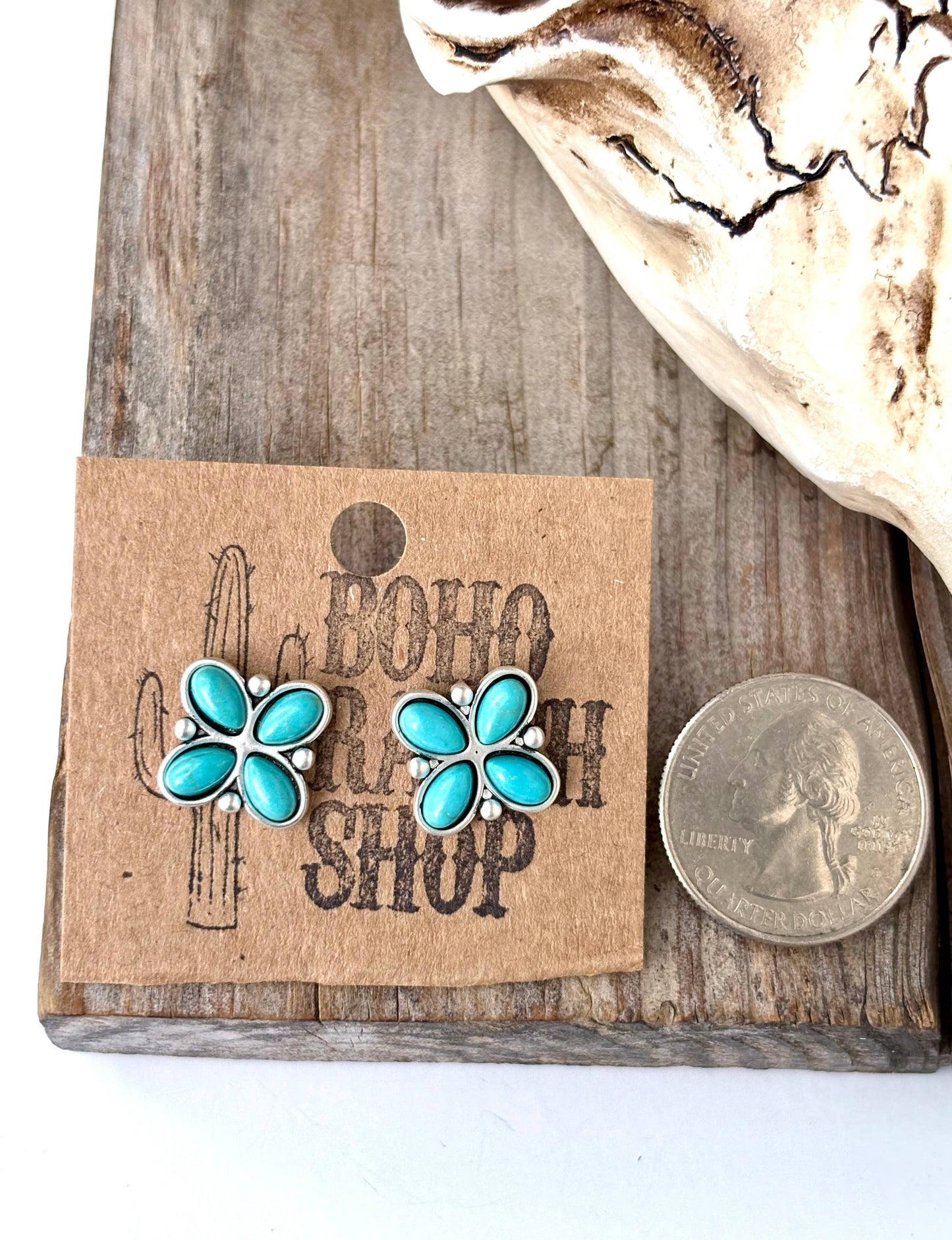 Western Stone Clover Stud Earrings