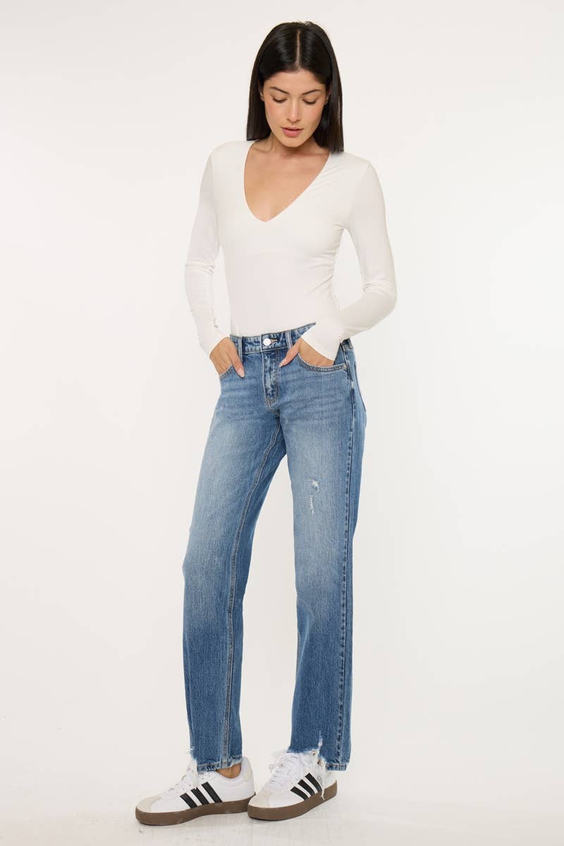 KAN CAN MID RISE TRUE STRAIGHT JEANS